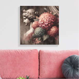 Impressão Em Tela Cena Clássica com estátua de gipsum e hydrangea