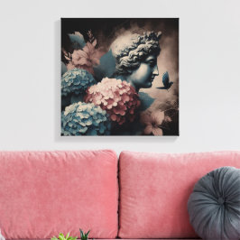 Impressão Em Tela Cena Clássica com estátua de gipsum e hydrangea