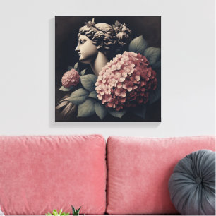Impressão Em Tela Cena Clássica com estátua de gipsum e hydrangea