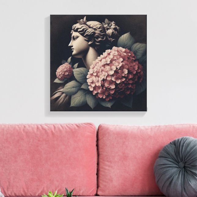Impressão Em Tela Cena Clássica com estátua de gipsum e hydrangea (Insitu(Sala de estar))