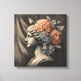 Impressão Em Tela Cena Clássica com estátua de gipsum e hydrangea