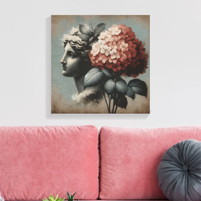 Impressão Em Tela Cena Clássica com estátua de gipsum e hydrangea (Insitu(Sala de estar))