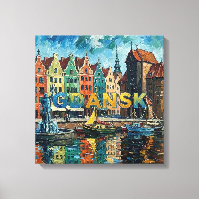 Impressão Em Tela Cena Colorida da Orla de Gdansk em Tela (Frente)