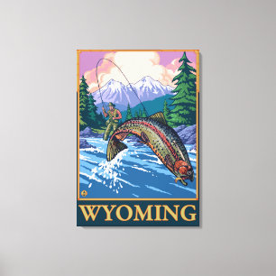 Impressão Em Tela Cena da pesca com mosca - Wyoming