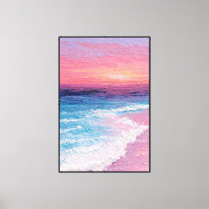 Impressão Em Tela Cena da Praia ao Pôr do Sol com Ondas – Arte Abstr