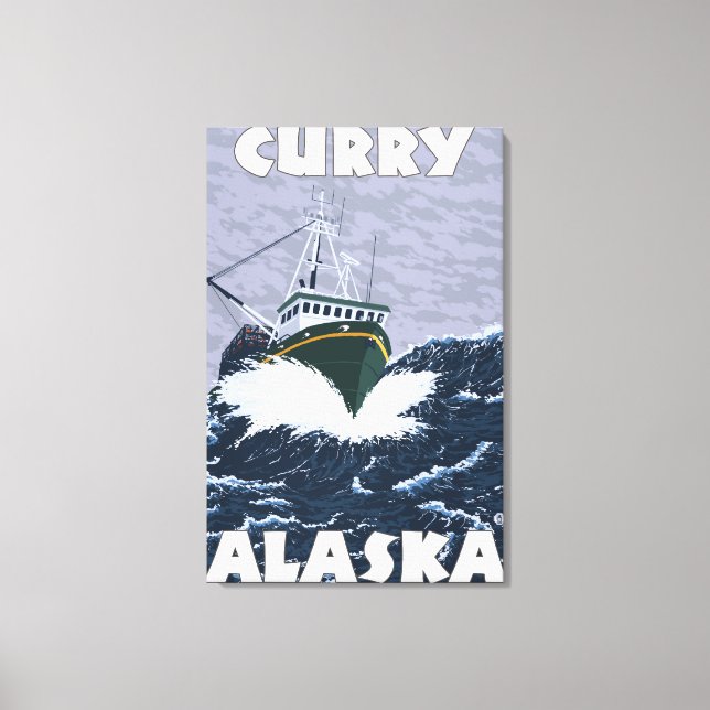 Impressão Em Tela Cena de Barcos de Pesca - Curry, Alasca (Frente)