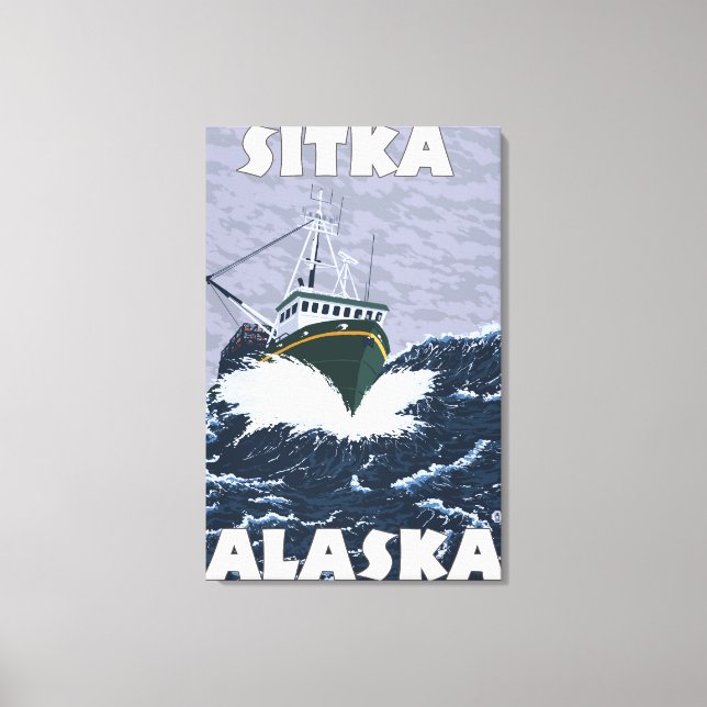 Impressão Em Tela Cena de Barcos de Pesca - Sitka, Alasca (Frente)