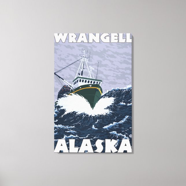 Impressão Em Tela Cena de Barcos de Pesca - Wrangell, Alaska (Frente)
