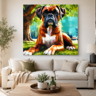 Impressão Em Tela Cena de Cachorro Boxer em Aquarela
