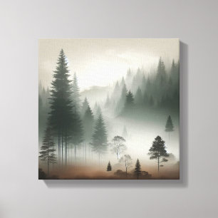 Impressão Em Tela Cena de Floresta Nebulosa Japandi Serena Arte Mini