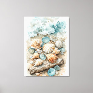 Impressão Em Tela Cena de Madeira Flutuante em Aquarela de Marinhas