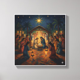 Impressão Em Tela Cena de Natal Noturna Sagrada – Natal Vibrante