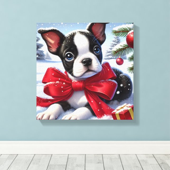 Impressão Em Tela Cena de Natal Snowy com Arco Vermelho (Insitu(piso de madeira))