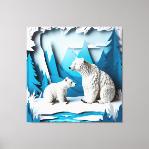 Impressão Em Tela Cena de Papercraft de Ursos Polares na Floresta Ár