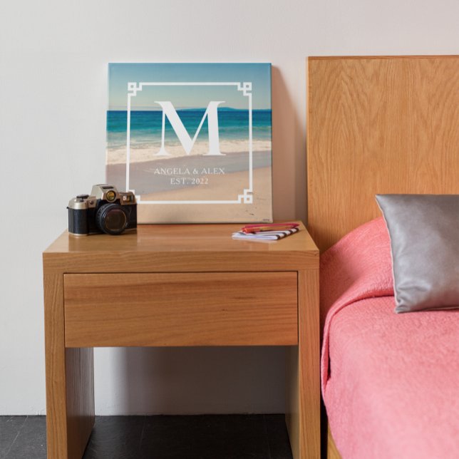 Impressão Em Tela Cena de Praia Monogramada de Casamento da Califórn (Criador carregado)