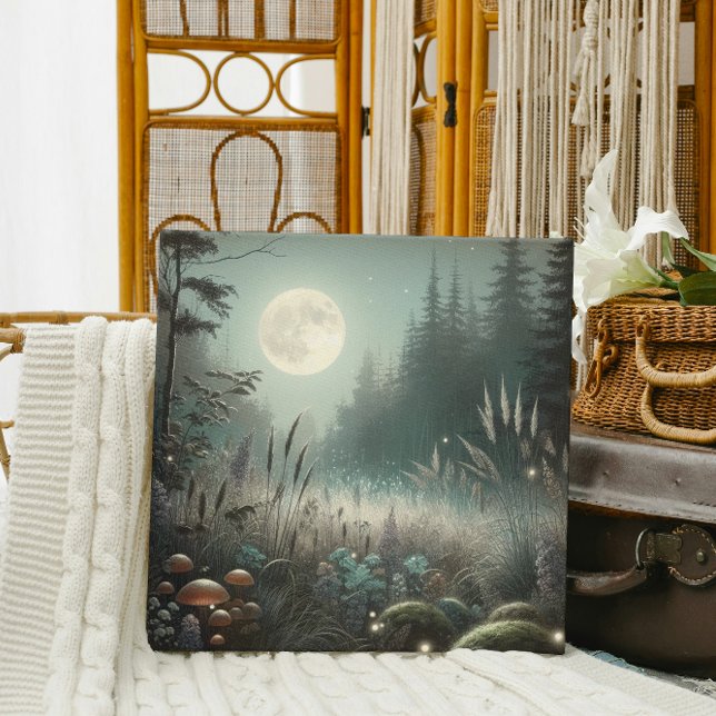 Impressão Em Tela "Cena de Sonho – Prado Encantado ao Crepúsculo ("Enchanted forest glow, perfect for cozy and artistic interiors.")