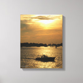 Impressão Em Tela Cena do Barco do Porto Tarde da Noite Sol Atrás da