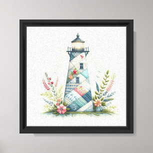 Impressão Em Tela Cena Floral do Farol em Patchwork Costeiro