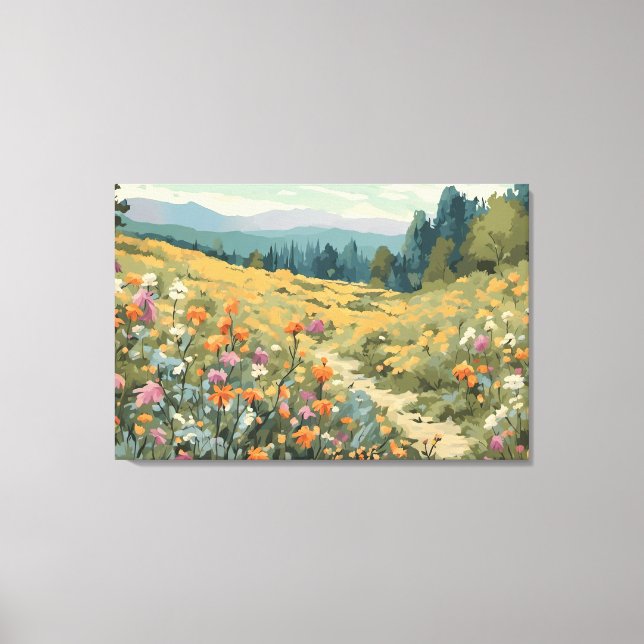 Impressão Em Tela Cena Natural dos Montanhas de Flores Selvagens (Frente)