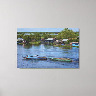 Impressão Em Tela Cena rural, Lago Tonle Sap, Siem Reap, Angkor,