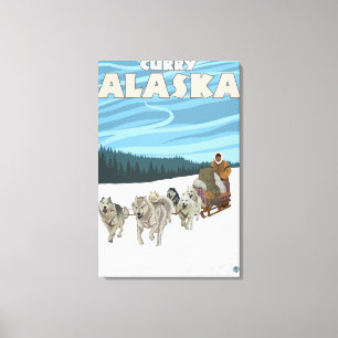 Impressão Em Tela Cena Sledding do cão - caril, Alaska