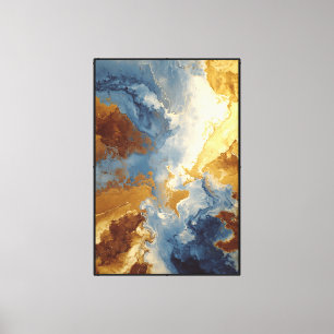 Impressão Em Tela Cenário Abstrato de Redemoinhos Azul e Dourado