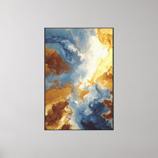 Impressão Em Tela Cenário Abstrato de Redemoinhos Azul e Dourado