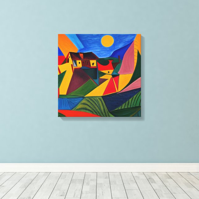 Impressão Em Tela Cenário colorido de vila abstrata (Insitu(piso de madeira))
