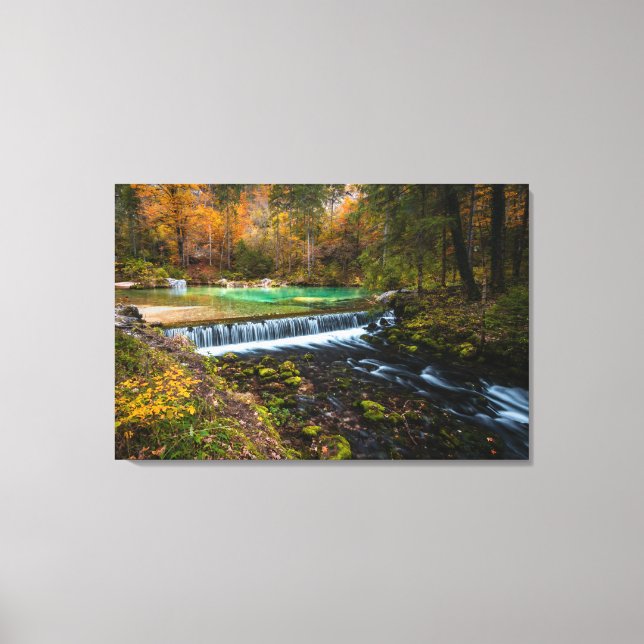 Impressão Em Tela Cenário de cascata de outono em Kamniška Bistrica, (Frente)