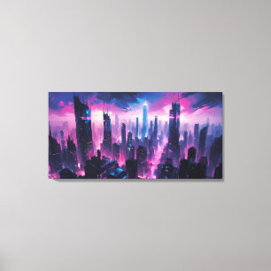 Impressão Em Tela Cenário Urbano Abstrato Cyberpunk Glowing