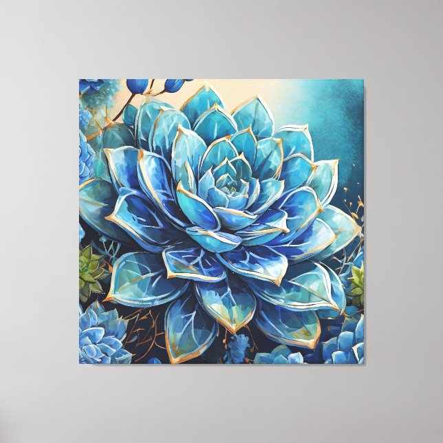 Impressão Em Tela Cerulean Charm: Suculente Contemporâneo (Frente)