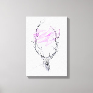 Impressão Em Tela Cervo e desenho de coração geométrico rosa Arte an