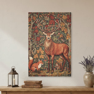Impressão Em Tela Cervo Outonal da Cabana Vintage William Morris