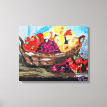 Cesta de Frutas Frescas Pintura em Tela de Naturez