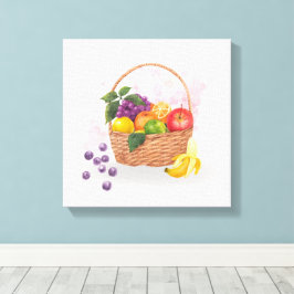 Impressão Em Tela Cesta de Frutas Vibrantes Arte em Aquarela