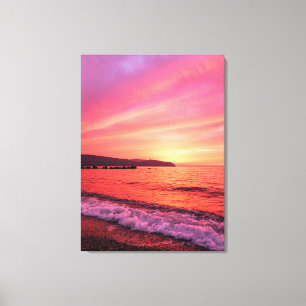 Impressão Em Tela Céu rosa e laranja belo pôr do sol sobre o mar