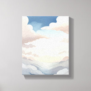 Impressão Em Tela Céus Nublados   Nuvens Azuis no Céu em Aquarela