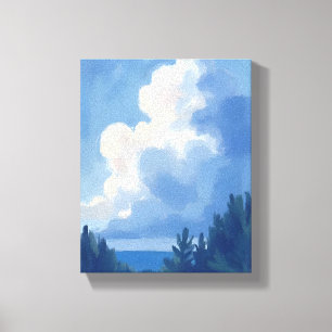 Impressão Em Tela Céus Nublados   Pintura em Aquarela da Floresta Az