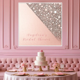 Impressão Em Tela Chá de Bebê Elegante em Dourado Rosa