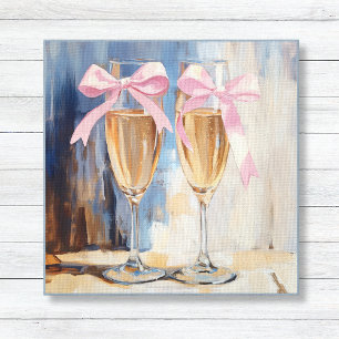 Impressão Em Tela Champagne com Laços Rosa Presente Único para Chá d