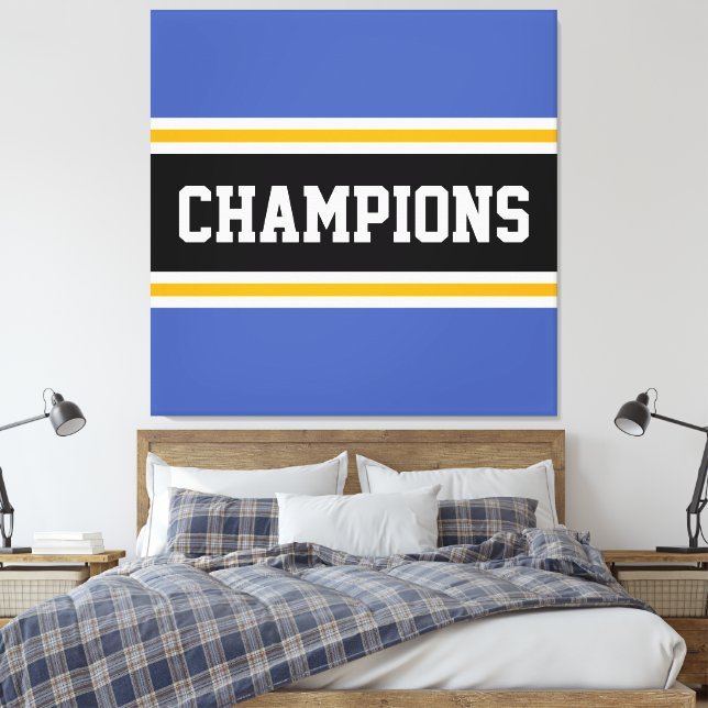 Impressão Em Tela CHAMPIONS Athletic Blue Yellow White Stripes (Insitu(Quarto))