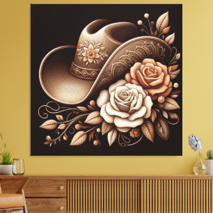 Impressão Em Tela Chapéu de Cowgirl Country Western com Flores