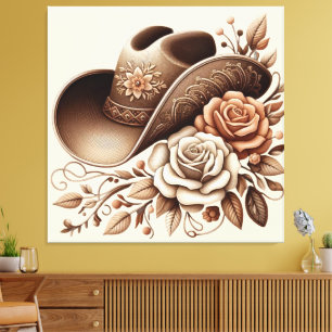 Impressão Em Tela Chapéu de Cowgirl Country Western com Flores