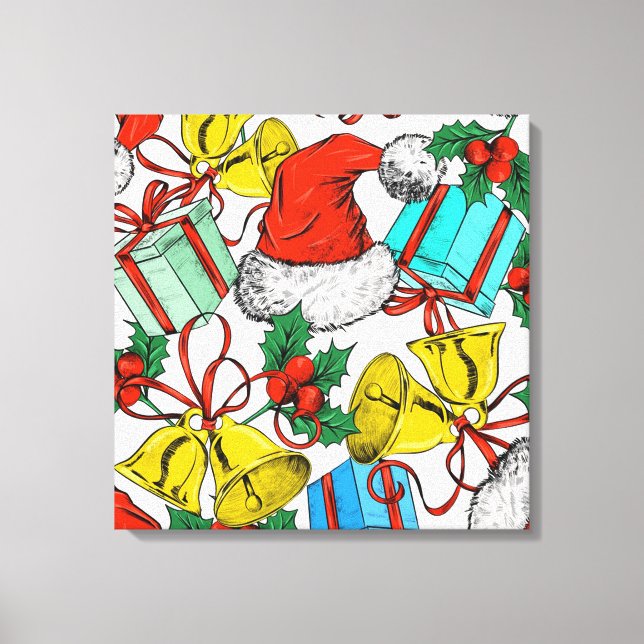 Impressão Em Tela Chapéus, Presentes e Sinos de Natal (Frente)