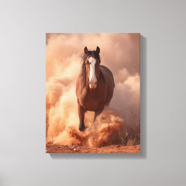 Impressão Em Tela Charging Horse Dust Storm Sunset Art (Frente)