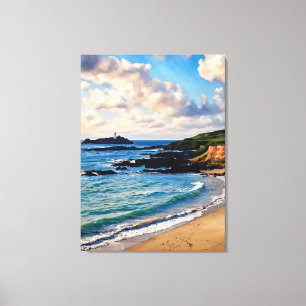 Impressão Em Tela Charme Costeiro de Godrevy: Um Beacon no Horizonte