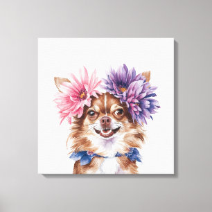 Impressão Em Tela Charming Chihuahua Flower Crown Watercolor Impress