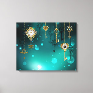 Impressão Em Tela Chaves de Esqueleto Anticas em Fundo Verde