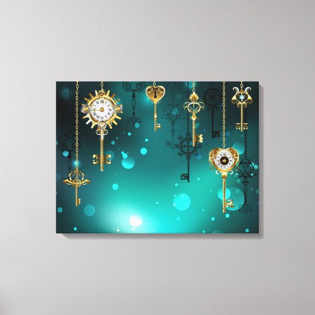 Impressão Em Tela Chaves de Esqueleto Anticas em Fundo Verde (Frente)
