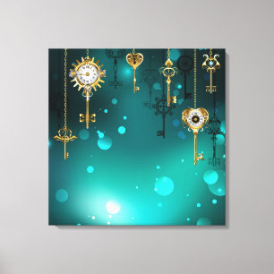 Impressão Em Tela Chaves de Esqueleto Anticas em Fundo Verde